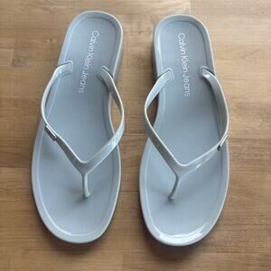Calvin Klein CK Women Sandals Gray Blue Silver Flip Flop Flats Size 9 Classic